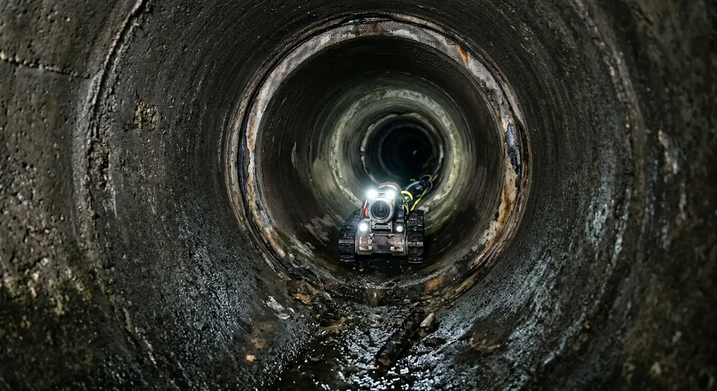 Robotic sewer camera inspecting pipe interior for Sewer Line Repair in Tinton Falls